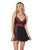 Asymmetrical Skirt w/Sheer Panel Babydoll & G-String Black/Fuchsia O/S