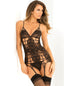 Rene Rofe Caged Lace Garter Chemise - Black