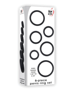 Adam & Eve 6 pc Silicone Penis Ring Set - Black | Lavish Sex Toys