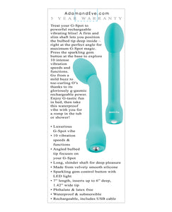 Adam & Eve G-Gasm Delight Rechargeable Silicone G Spot Vibe - Teal | Lavish Sex Toys