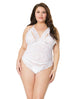 Stretch & Scallop Lace Crotchless Teddy - White