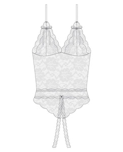 Stretch & Scallop Lace Crotchless Teddy - White