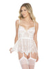 Lace & Powernet Underwire Cups Peplum Bustier - White