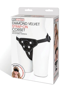 Lux Fetish Diamond Velvet Strap-on Corset - Black