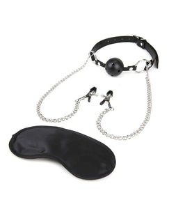 Lux Fetish Breathable Ball Gag w/Adjustable Pressure Nipple Clamps