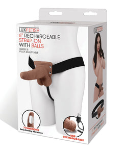 Lux Fetish 6" Rechargeable Strap On w/Balls - Brown | Lavish Sex Toys