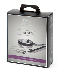 Fifty Shades of Grey Play Nice Satin & Lace Collar & Nipple Clamps | Lavish Sex Toys