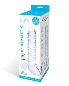 Glas 8" Realistic Ribbed Glass G-Spot Dildo w/Balls - Clear | Lavish Sex Toys