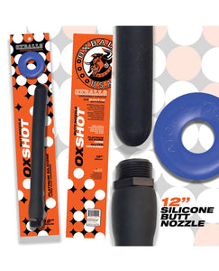 Oxballs Oxshot 12" Silicone Butt Nozzle w/Flex Cockring - Black/Blue | Lavish Sex Toys