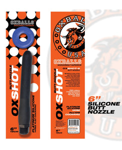 Oxballs Oxshot 6" Silicone Butt Nozzle w/Flex Cockring - Black/Blue | Lavish Sex Toys
