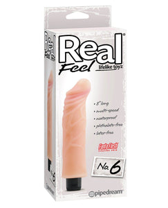 Real Feel No. 6  Long 8" Vibe Waterproof - Mutli-speed Flesh