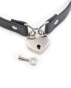 Plesur PVC Collar w/Heart Lock - Black | Lavish Sex Toys