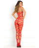 Rene Rofe Strapped Up Sheer Bodystocking Red O/S