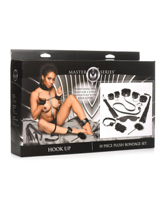 Master Series Hook Up 10 pc Plush Bondage Set - Black | Lavish Sex Toys